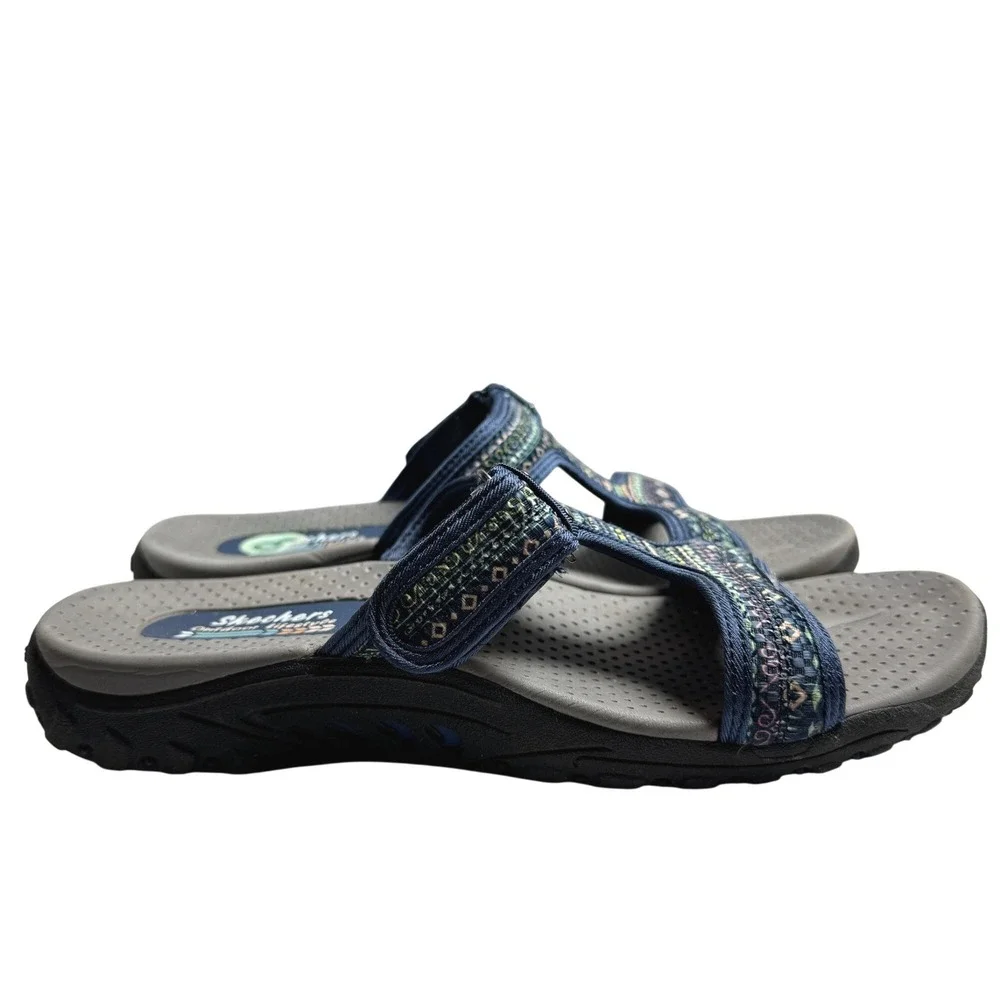 Skechers Slides Reggae Outdoor Lifestyle Womens 8 Navy Blue Slip On Sandals - Picture 1 of 9